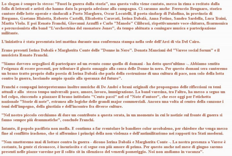 Poesia e note per amor di pace