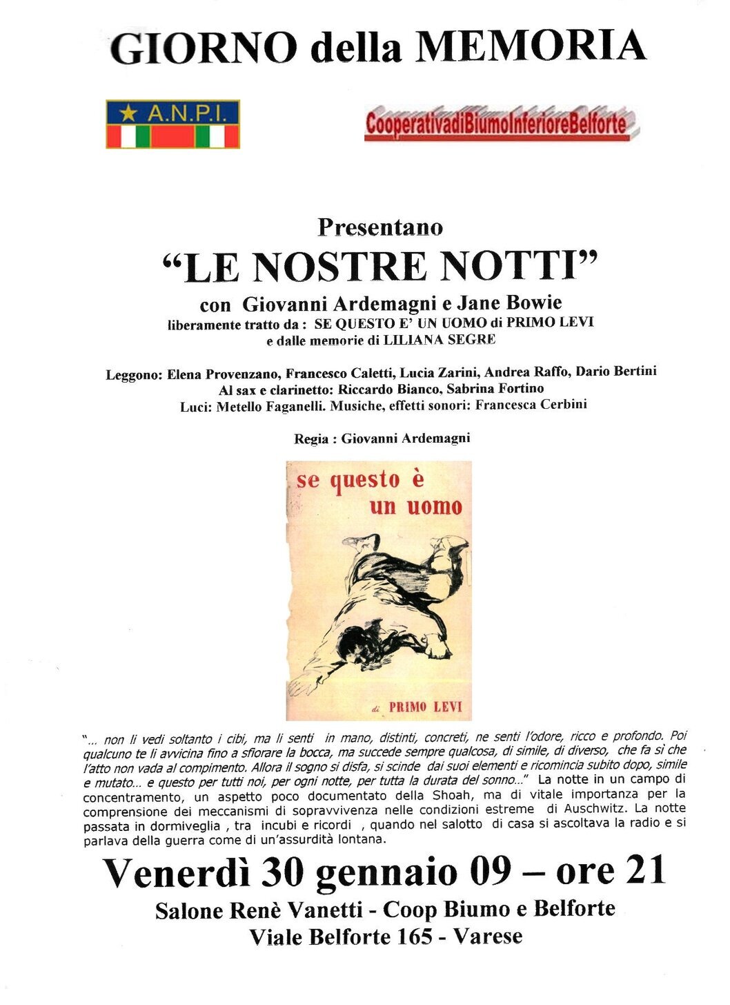 dal libro di primo Levi Recital di Givanni Ardemagni e Jane Bowie