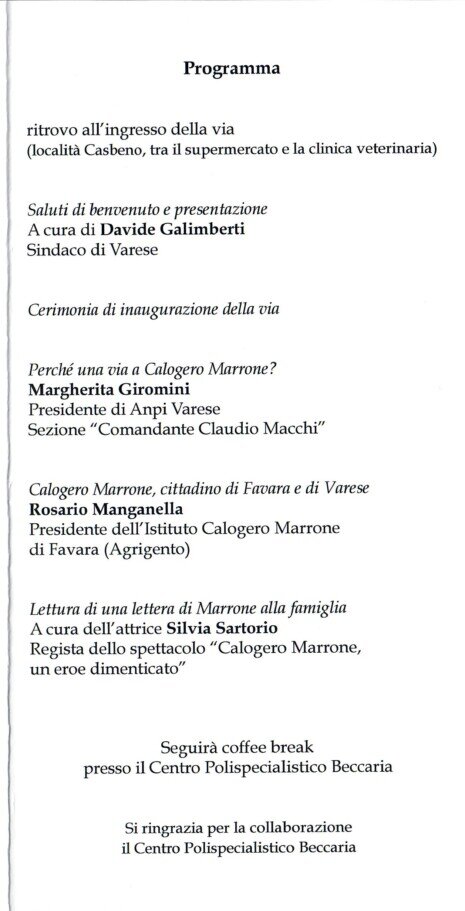 Eroe dimenticato...Caloggero Marone intitolazione di una via
