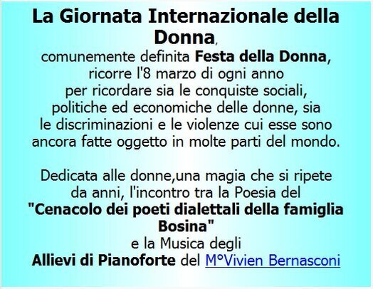 cenacolo dei poeti dialettali della famiglia Bosina e allievi di pianoforte  m° Vivien Bernasconi