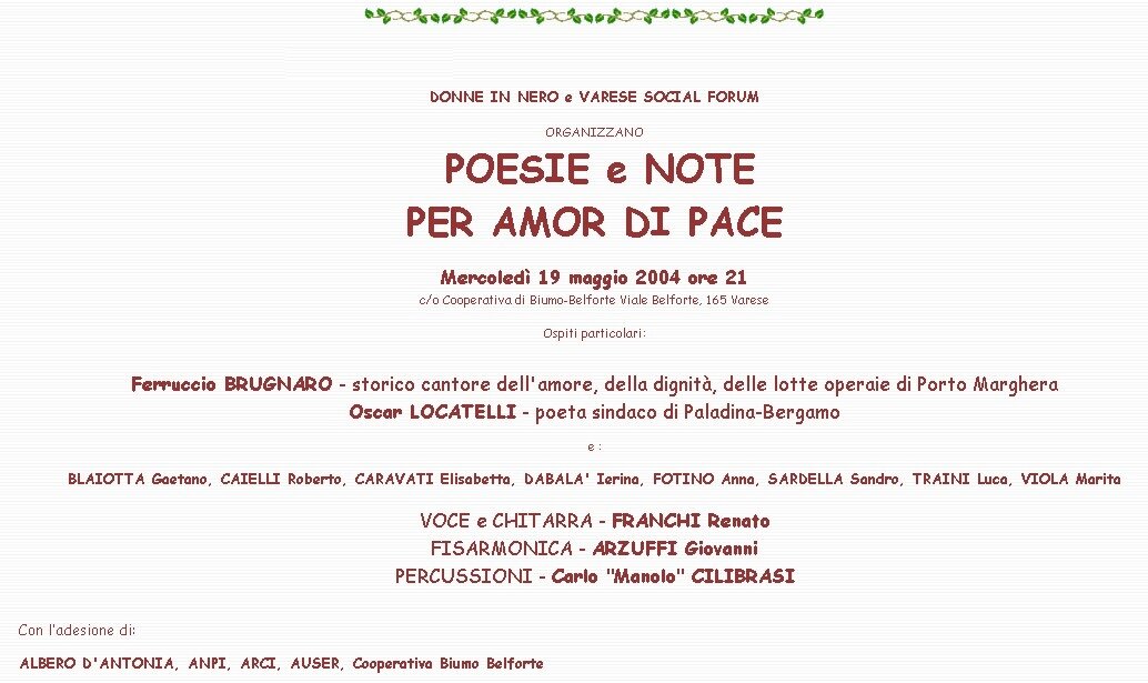 Poesia e note per amor di pace