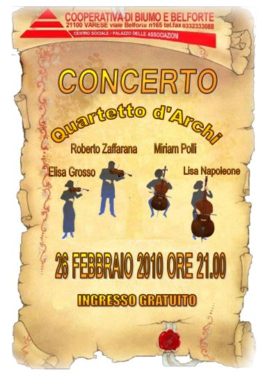 Quartetto d'archi violino viola violoncello contrabbasso